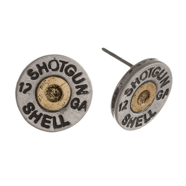 Shotgun Shell Silver Stud Earrings